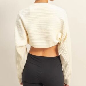 Lane 201 Open Front Cardigan Sweater Shrug Bolero Cropped Knit Cream Size M/L